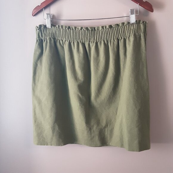J Crew Khaki Green Elastic Waist Short Skirt Lined Pockets Size 14 - Picture 1 of 8
